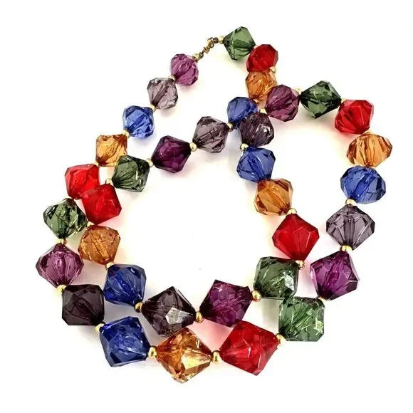 Colorful Crackle Bicone Acrylic Bead Necklace - Picture 1 of 5